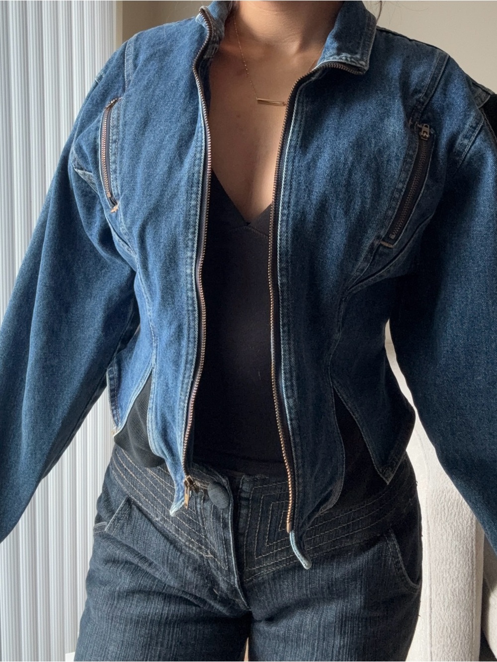 Women's vintage Dark Blue Denim Zip Jacket
